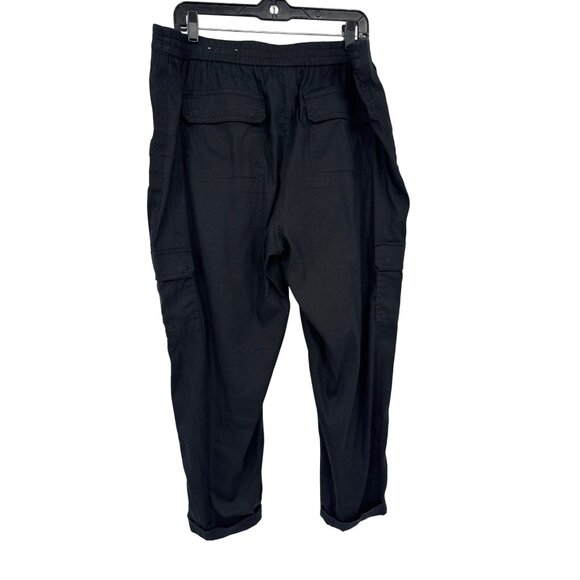 Chicos 3 Black Crop Pants Size XL Linen Blend Elastic Waist Cargo Pockets Womens - Picture 3 of 5